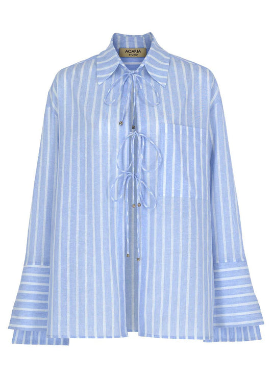 Sicilia Linen Shirt - White/Blue Stripe - DUNE + SALT