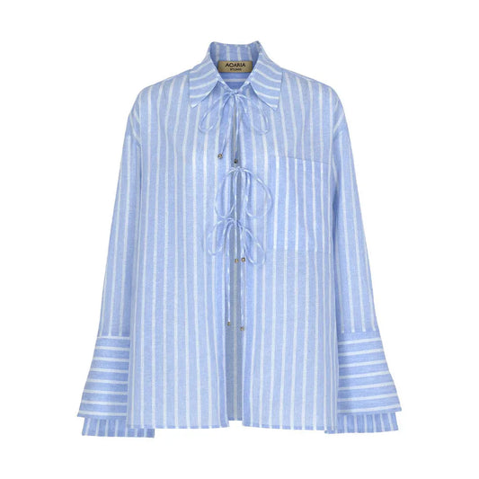 Sicilia Linen Shirt - White/Blue Stripe - DUNE + SALT