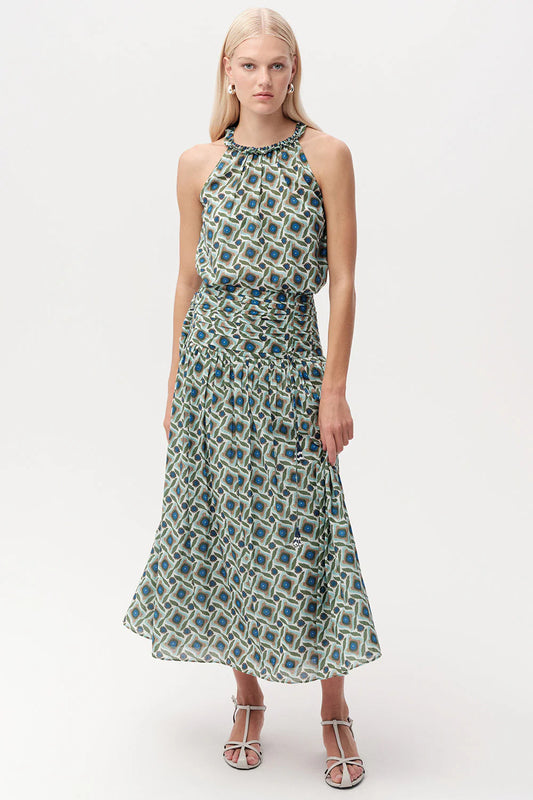 Exquise Eldon Smocked Waist Zippered Midi Skirt - Multi Lavender