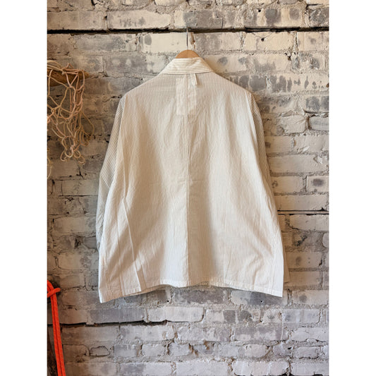 Men's white Stripe Shirtalls by H-Unit featuring a classic striped pattern and button-up front.
