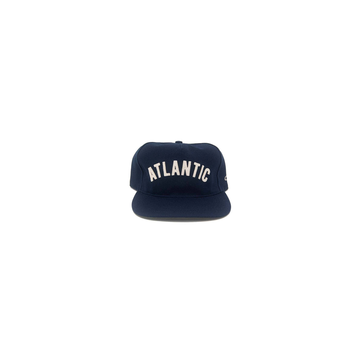 Men's Atlantic Snapback Hat in navy by The Ampal Creative, featuring a structured design with adjustable back strap.
