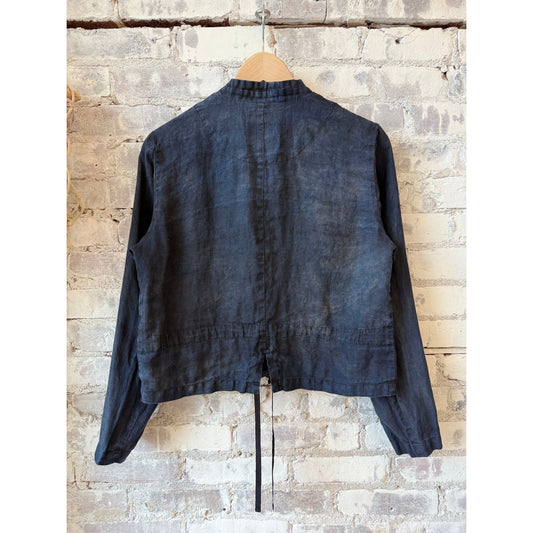 Indigo Charcoal Dyed Linen Dobby Jacket - DUNE + SALT