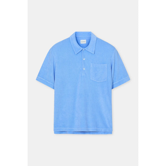 Men's sky blue short sleeve polo shirt by Closed Men's, featuring a classic collar and button placket.