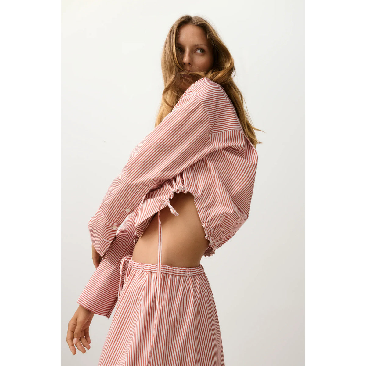 Closed Women's Gathered Stripe Shirt – Brick Red Lavender