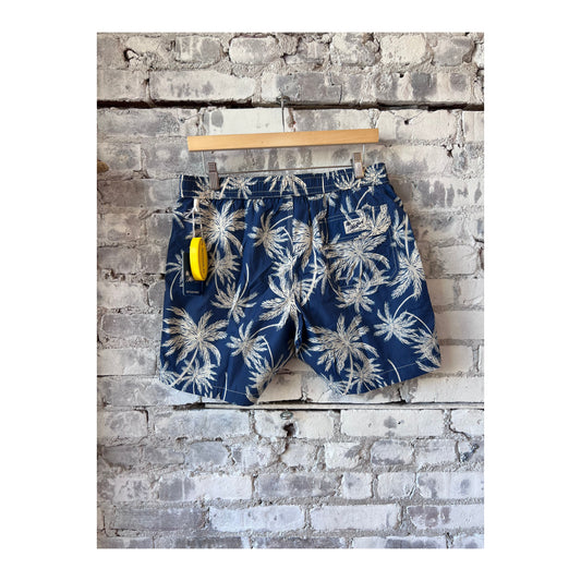 Palm Print Recycled Nylon Swim Trunk - Navy - DUNE + SALT