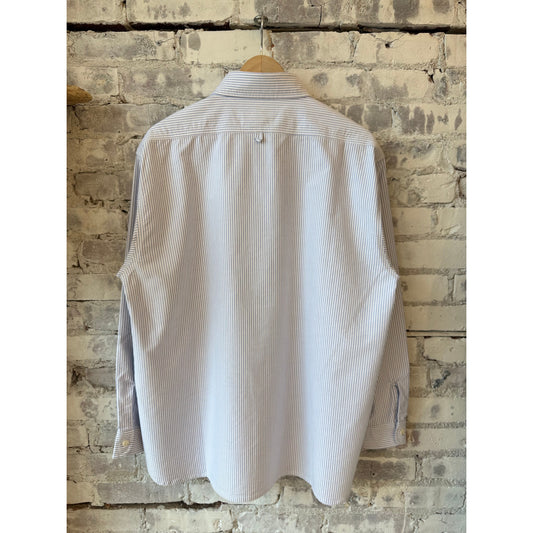 P's Striped Ripped Oxford Shirt - White/Blue Stone Wash - DUNE + SALT