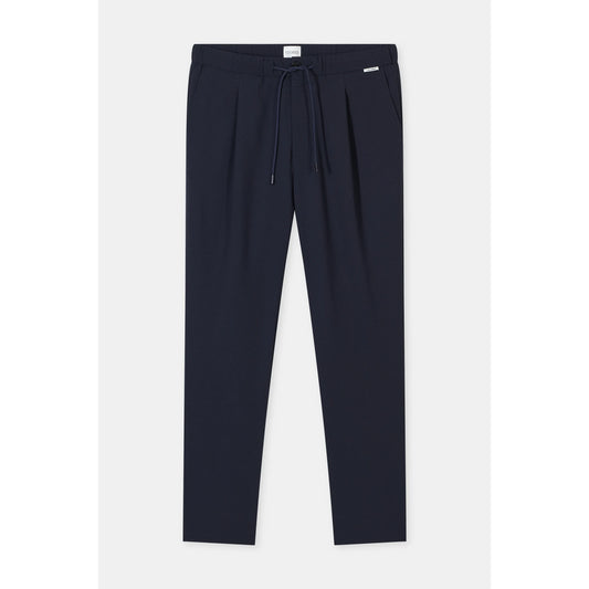 Men's Vigo Seersucker Pant in Dark Night by Closed Men's, lightweight seersucker fabric with a tailored fit and dark navy color.