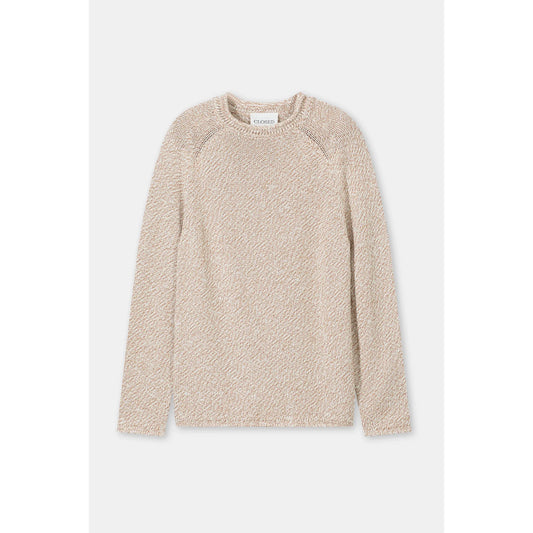 Men's raw edged knit sweater in rock beige by Closed Men's, featuring a textured knit fabric and casual fit.