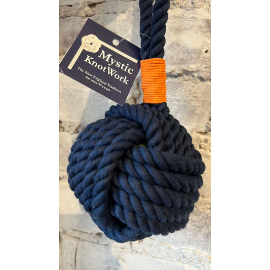 Large Monkey Fist Rope Dog Toy - Navy/Orange - DUNE + SALT