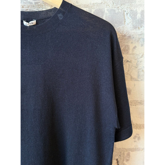 Silk/Cotton/Cashmere Knitted T-Shirt - Black Navy - DUNE + SALT