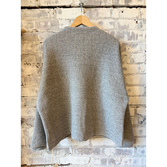 V::Room Cotton Tencel Brushed Fleece Oversized LS Crew - Heather Charcoal Dark Olive Green