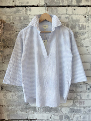 Hartford Women's Cola Woven Shirt - White/Light Blue Dark Gray