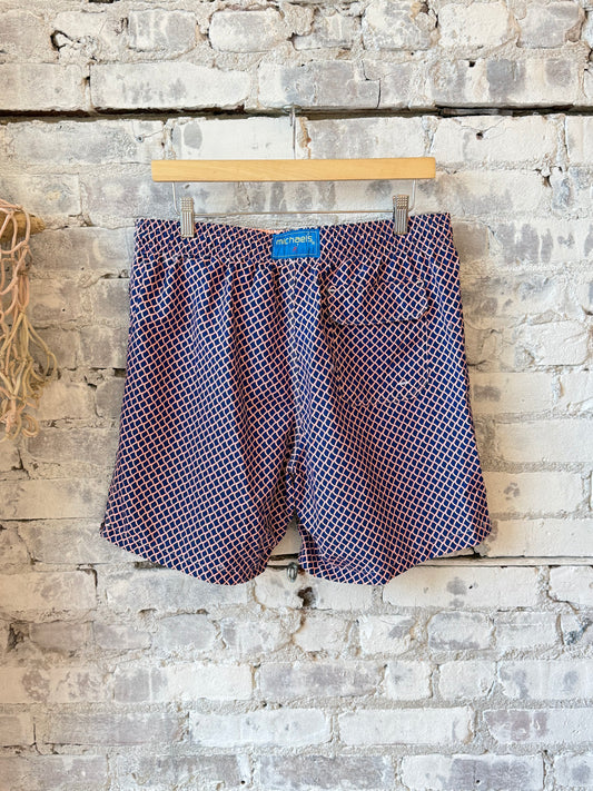 Men's Cyclist Liner Swim Trunks - Nautical Mesh Navy/Orange - DUNE + SALT