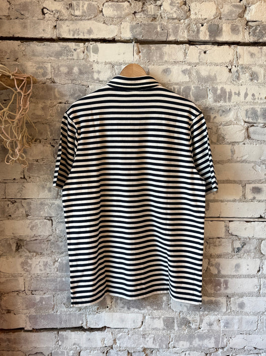 Hartford Men's Polo Stripe SS Knitted Polo - Navy & Eggshell Dim Gray