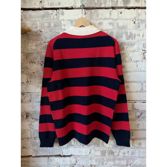 Cotton-Yarn Longsleeve Polo Shirt - Red/Blue - DUNE + SALT