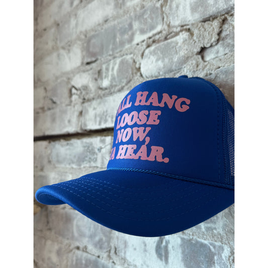 Y'all Hang Loose Trucker Hat - Royal Blue/Pink - DUNE + SALT
