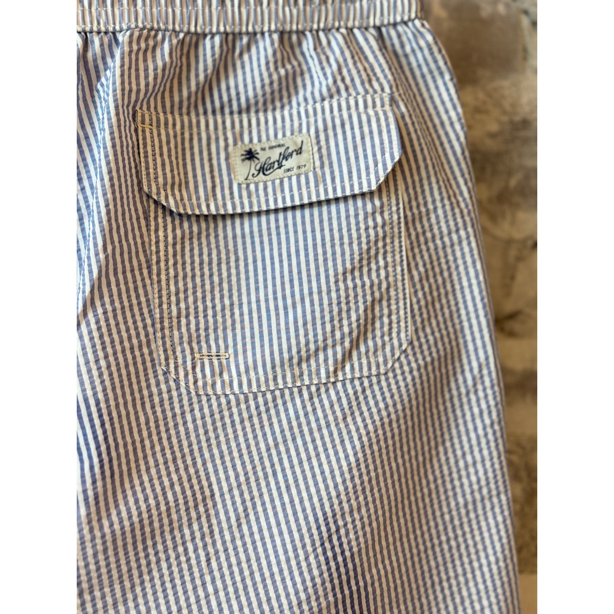 Hartford Men's Seersucker Woven Swimshort - Indigo Dark Gray