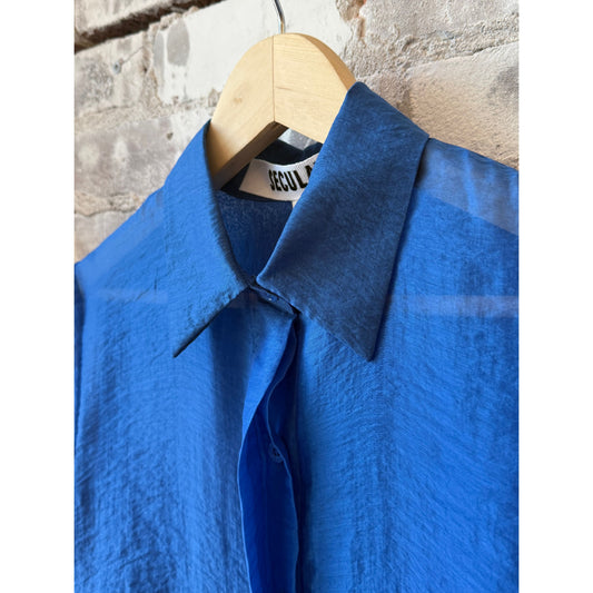 Women's Secular Blake Shirt in ocean blue with a relaxed fit and casual style, featuring a collar and button-down front.
