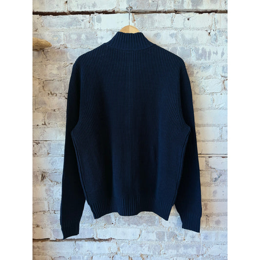 Cotton-Yarn Zip Up Sweater - Navy - DUNE + SALT