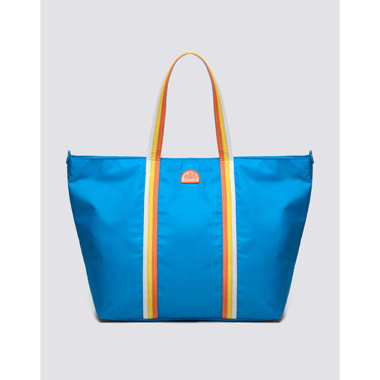 Men's Sundek Bon Bag beach tote with rainbow details in reef blue, featuring sturdy handles and spacious interior for beach essentials.