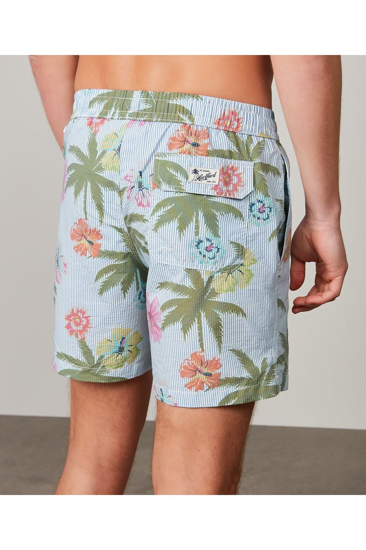 Printed Seersucker Swim Short - Blue Floral - DUNE + SALT