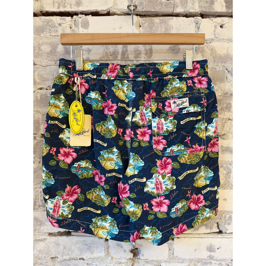 Hartford Men's "Aloha" Nylon Woven Swimshort - Navy Gray