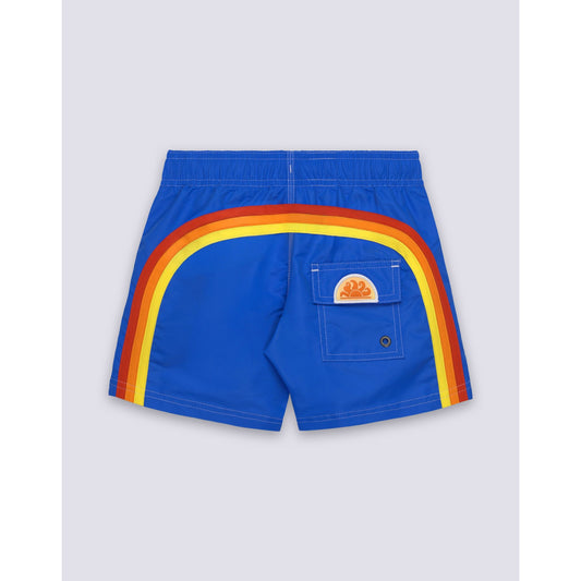 Men's Sundek Kid's Iconic Taffeta Boardshort in Vintage Sapphire, showcasing lightweight, colorful swimwear with a stylish design.