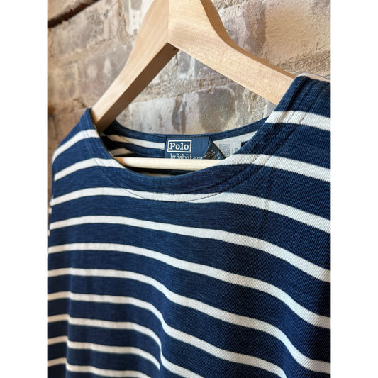 Slub Linen Yarn-Dyed Stripe Boat Neck T-Shirt - Dark Indigo/Greige - DUNE + SALT