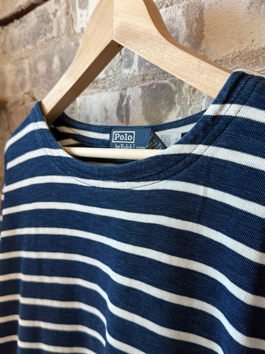 Slub Linen Yarn-Dyed Stripe Boat Neck T-Shirt - Dark Indigo/Greige - DUNE + SALT