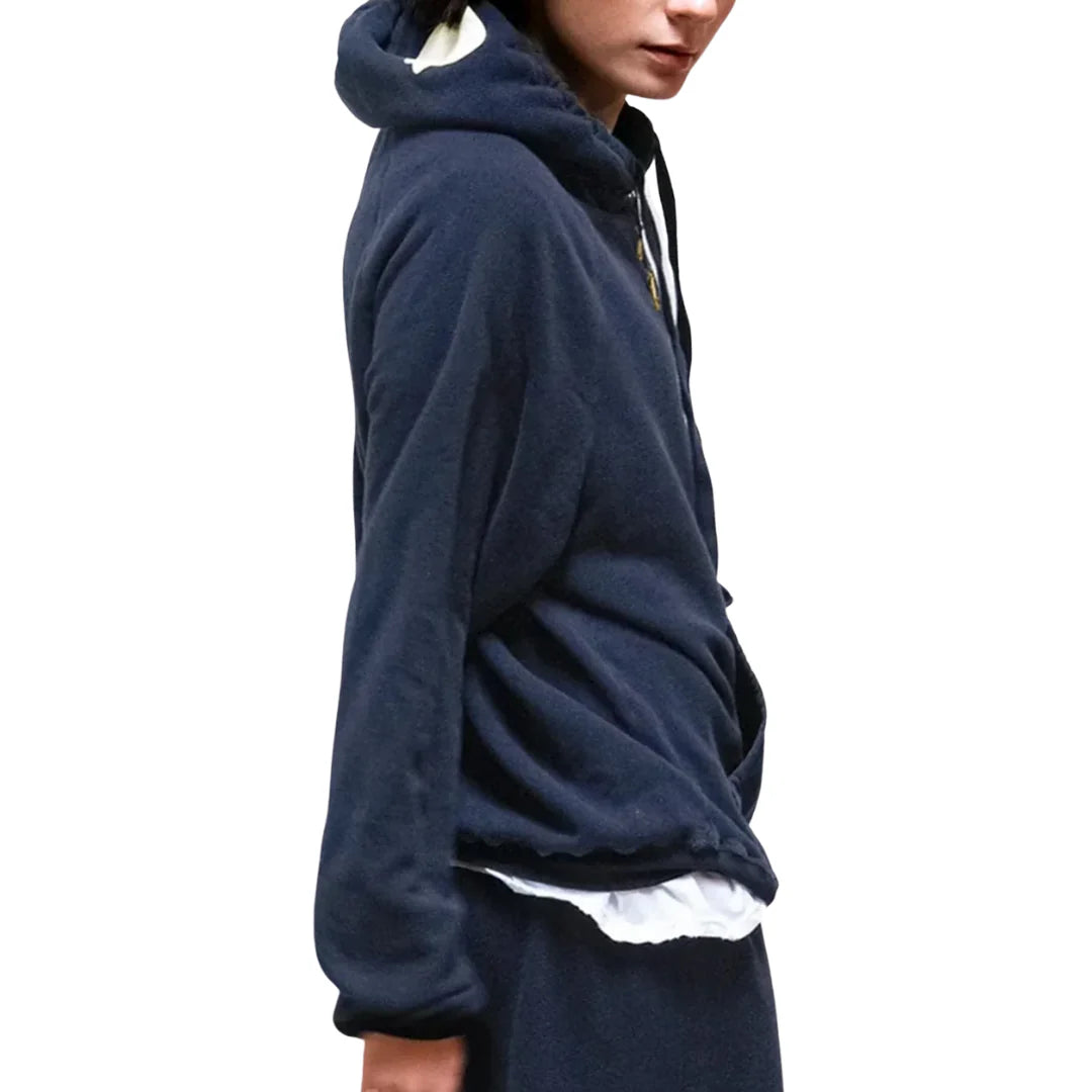 Women's Freecity BASICGOODNESS LT Terry Fluff Hoodie in Moonshrooms Blue, showcasing the cozy hoodie with mushroom print design.