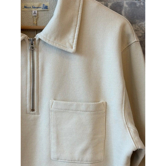 Authentic Fleece Polo Collared Half-Zip Cotton Sweatshirt - Nature - DUNE + SALT