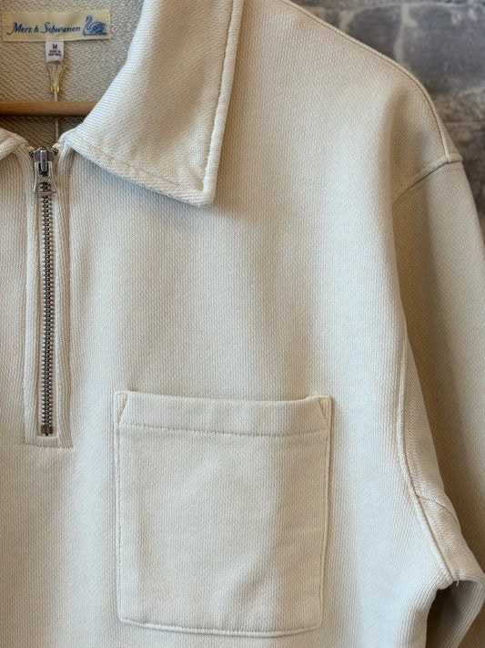 Authentic Fleece Polo Collared Half-Zip Cotton Sweatshirt - Nature - DUNE + SALT