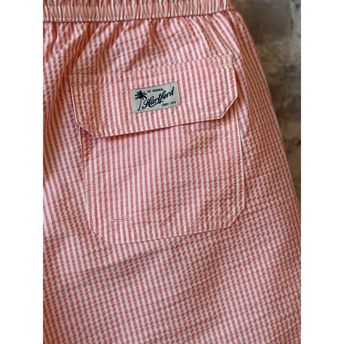 Hartford Men's Seersucker Woven Swimshort - Coral Rosy Brown
