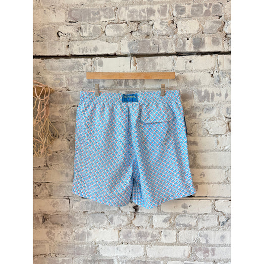Men's Cyclist Liner Swim Trunks - Fans Sky/Orange - DUNE + SALT
