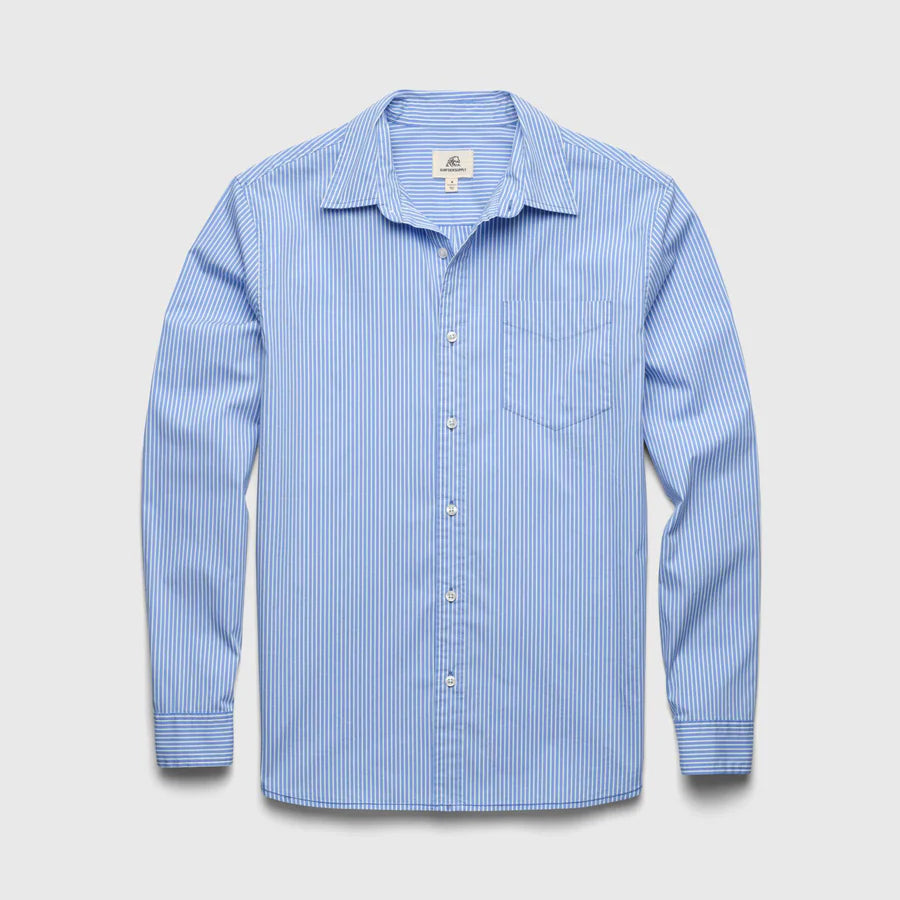 Men's Brian Cotton and nylon pinstripe shirt in wedgewood blue, from Surfside Supply, featuring a classic tailored fit.