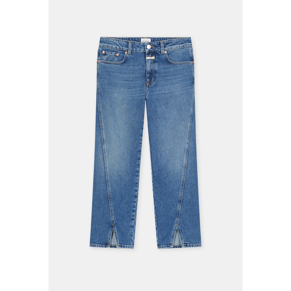 Women's Milo Straight Jean by Closed in mid blue denim, featuring classic five-pocket styling and a relaxed fit.