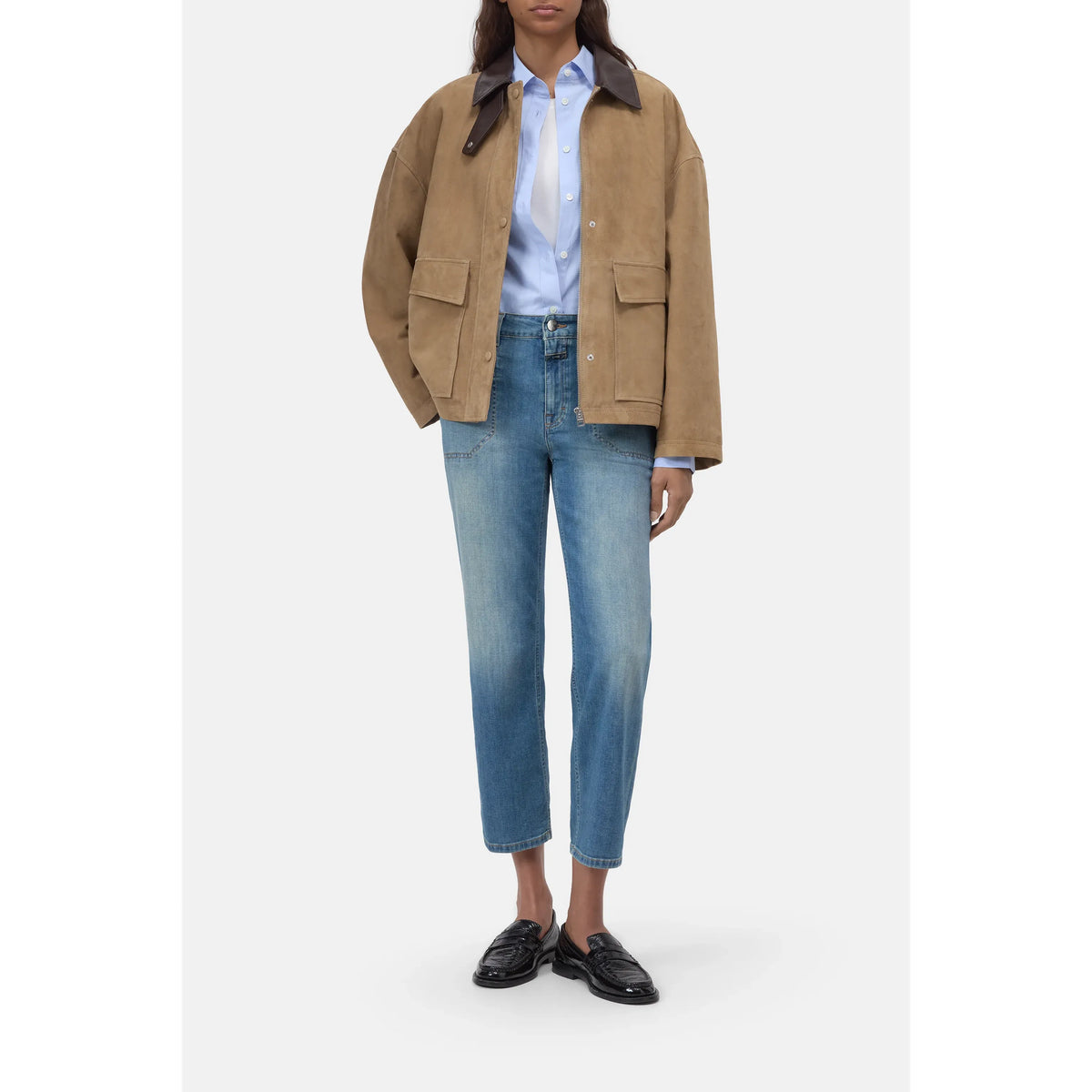 Closed Women's Mira-X Comfort Stretch Straight Jean - Mid Blue White Smoke