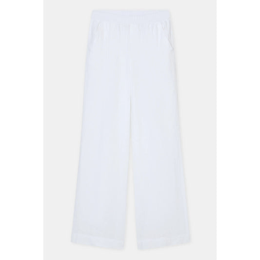 White Winona Wide Linen Pants for women by Closed Women's, featuring a relaxed fit and lightweight linen fabric.