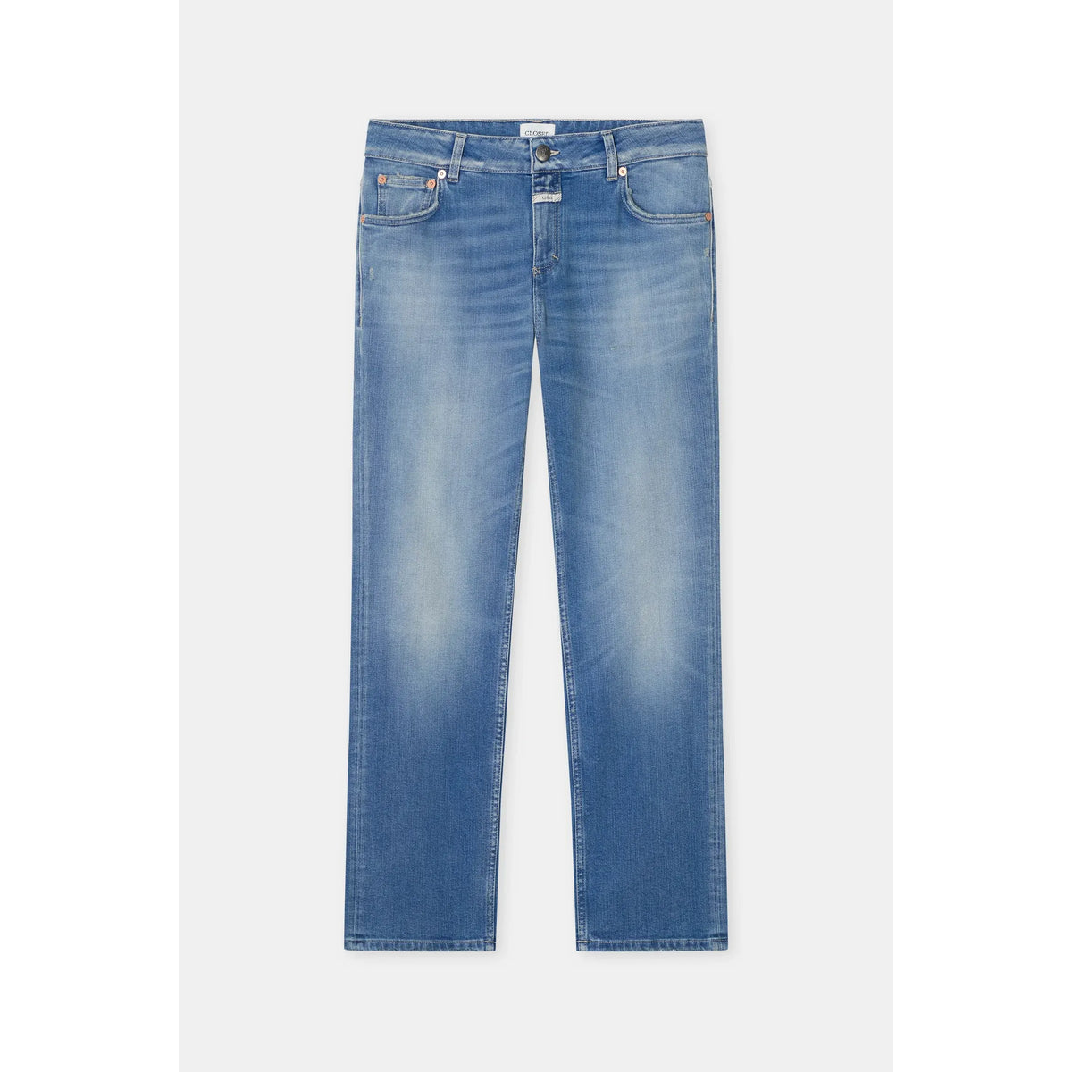 Mid blue women's Junna Straight Jean by Closed Women's, showing the fit and classic denim style on a model.