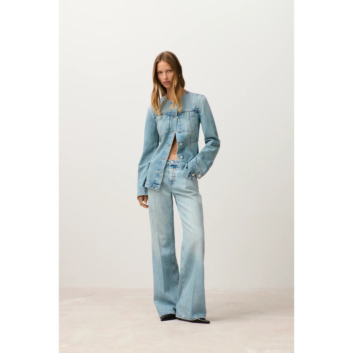 Light blue Gillan Wide Jeans for women by Closed Women's, showing the relaxed fit and denim fabric with visible stitching details.