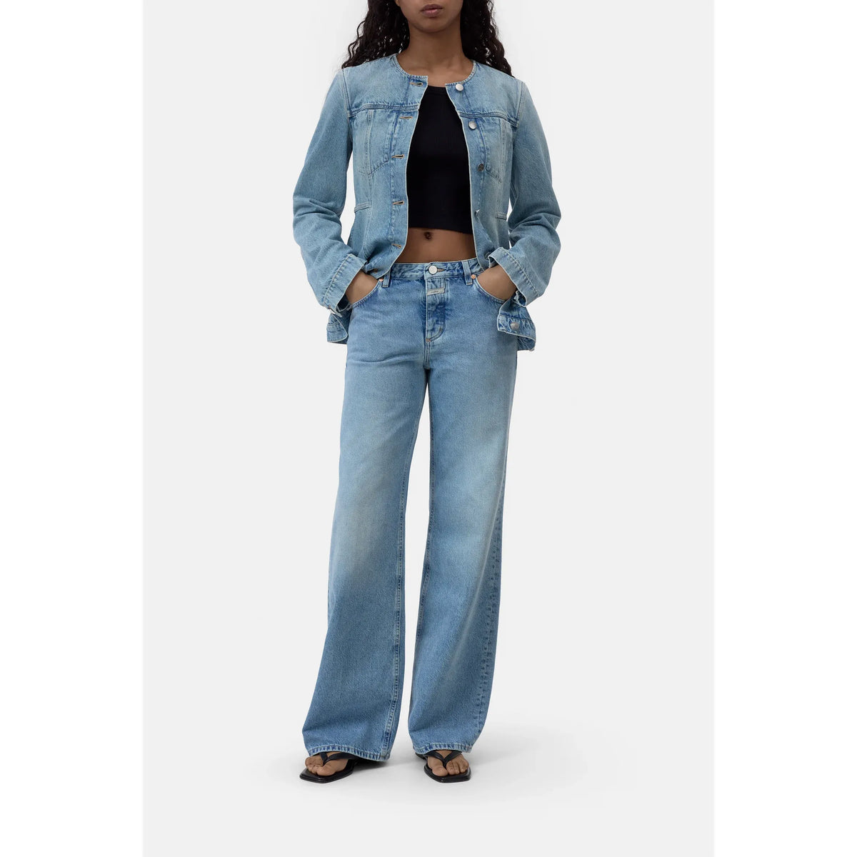 Light blue Gillan Wide Jeans for women by Closed Women's, displayed on a model showing fit and denim details.