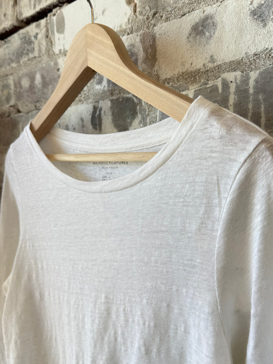Stretch Linen 3/4 Sleeve Semi Relaxed Boatneck - Blanc - DUNE + SALT