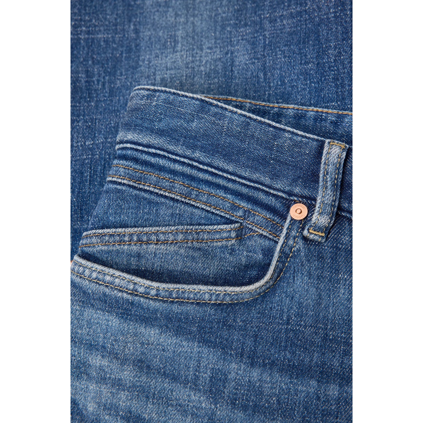 Men's Unity Slim Jean in mid blue, by Closed Men's, showcasing the classic fit and denim texture with front pockets and stitching details.