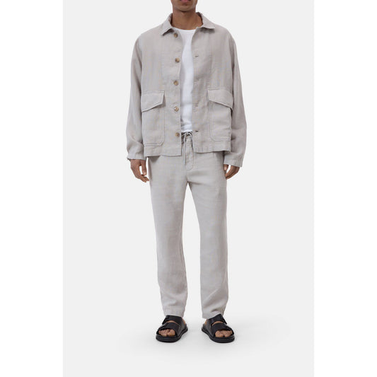 Men's Vigo Tapered Linen Pants in Mud Grey by Closed Men's, featuring a relaxed fit and tapered design for casual wear.