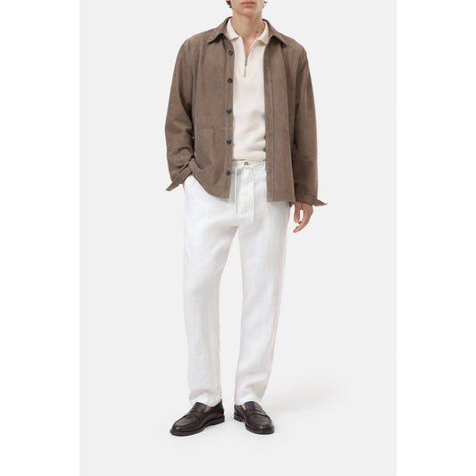 Men's Vigo tapered linen pants in ivory by Closed Men's, showing a relaxed fit with tapered legs and comfortable linen fabric.