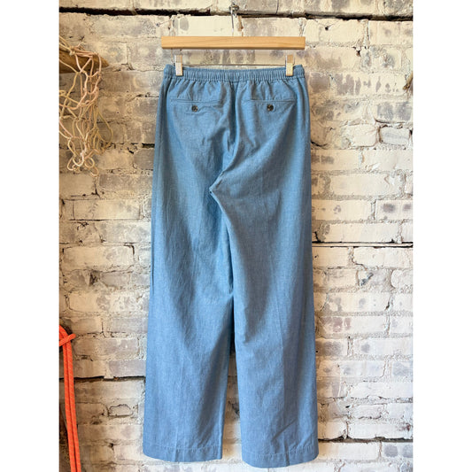 Women's Pulam Woven Pant in medium blue, Hartford Women's casual woven pants, shown on a model against a neutral background.