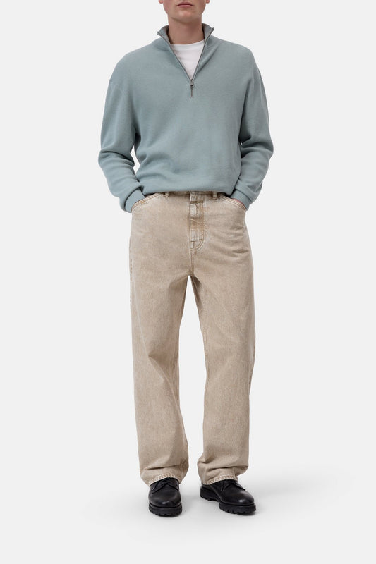 Closed Men's Half-Zip Cotton Blend Jumper - Drift Blue Dark Gray