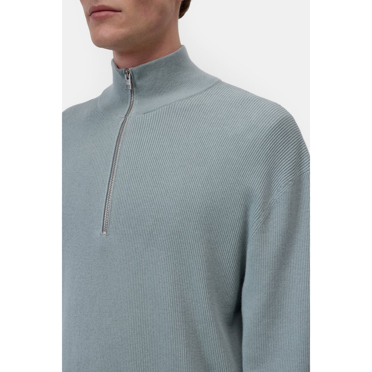 Closed Men's Half-Zip Cotton Blend Jumper - Drift Blue Light Slate Gray