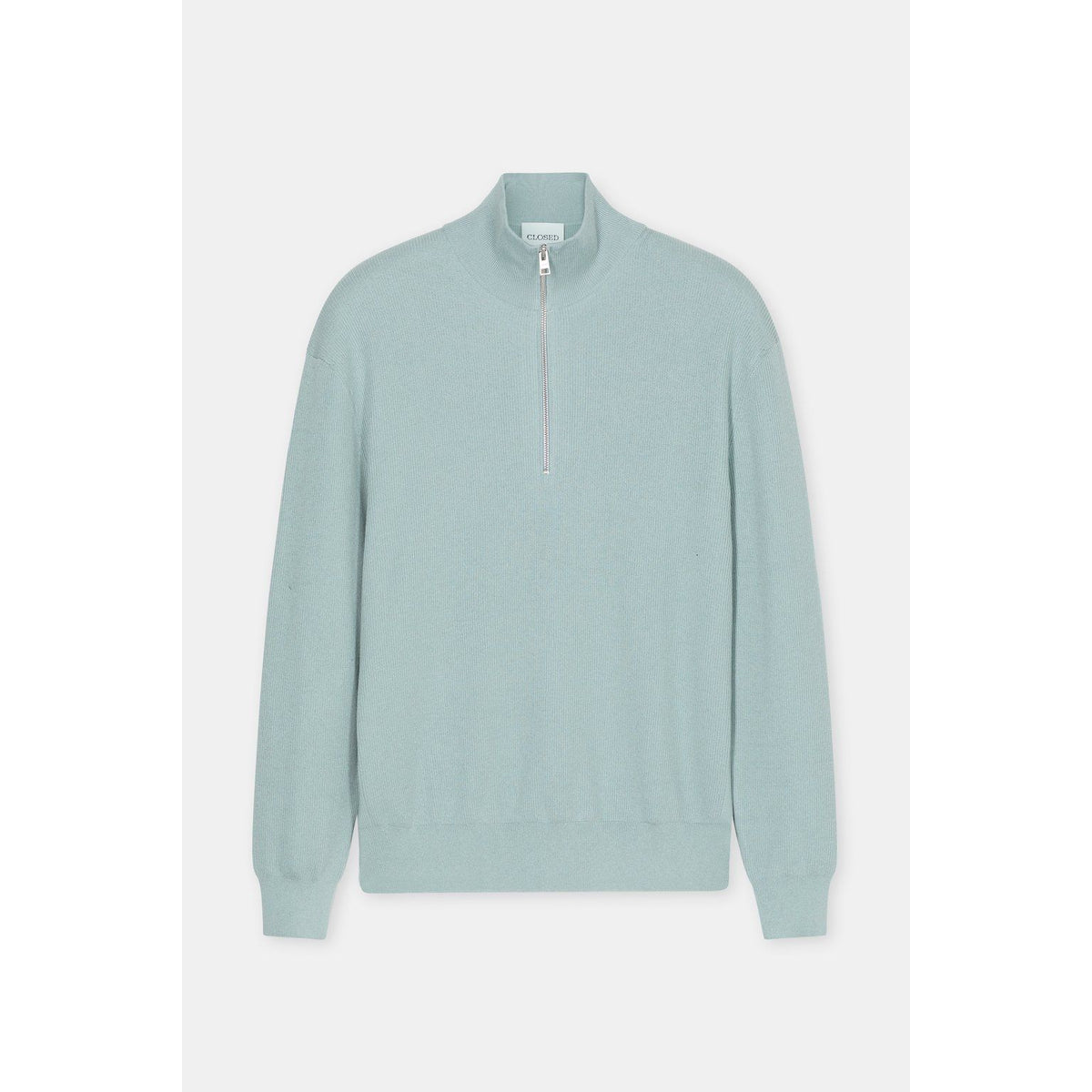 Closed Men's Half-Zip Cotton Blend Jumper - Drift Blue Light Steel Blue