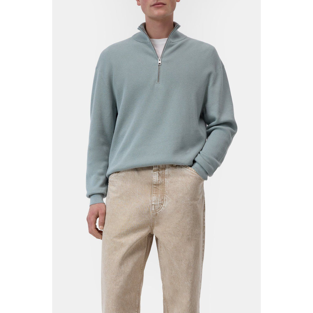 Closed Men's Half-Zip Cotton Blend Jumper - Drift Blue Lavender